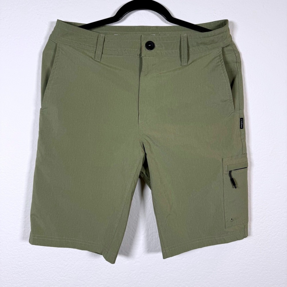 O'Neill Hybrid Shorts Mens 30 Green Cargo Zipper Pockets Stretch Boardshorts